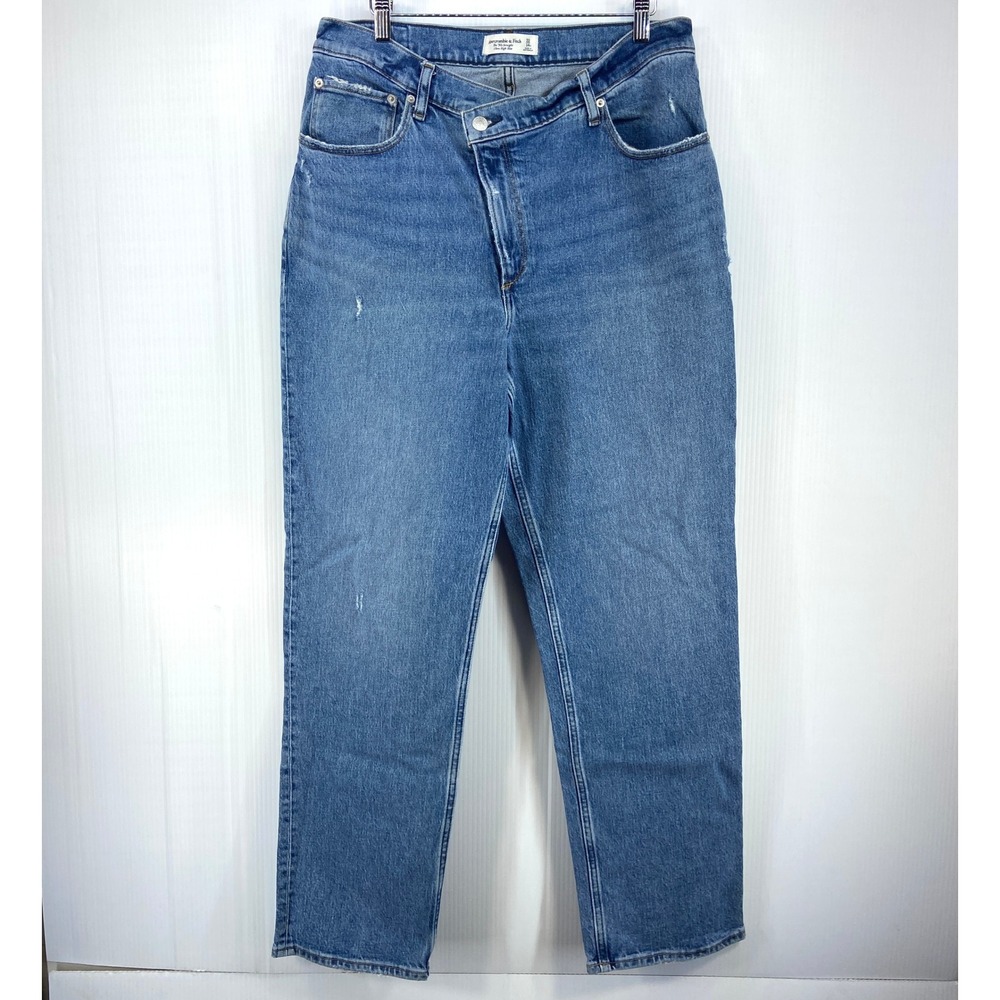 Abercrombie Fitch The 90s Straight Ultra High Rise Blue Denim Jeans Womens 32 14